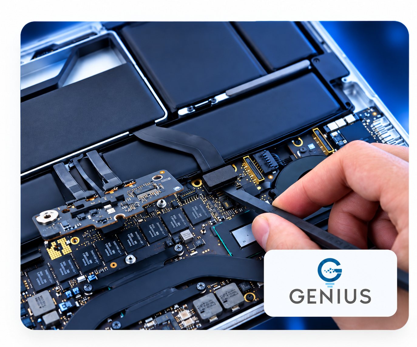 Manutenção técnica interna de notebook realizada pela Genius